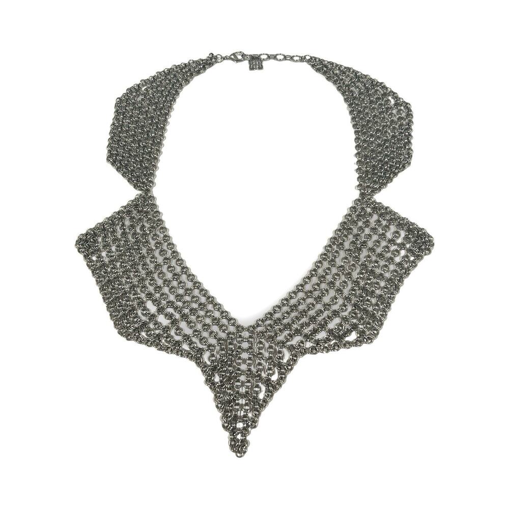 BCBG MAXAZRIA Steel Chainmail Mesh Necklace Heavyweight V Shape 27”